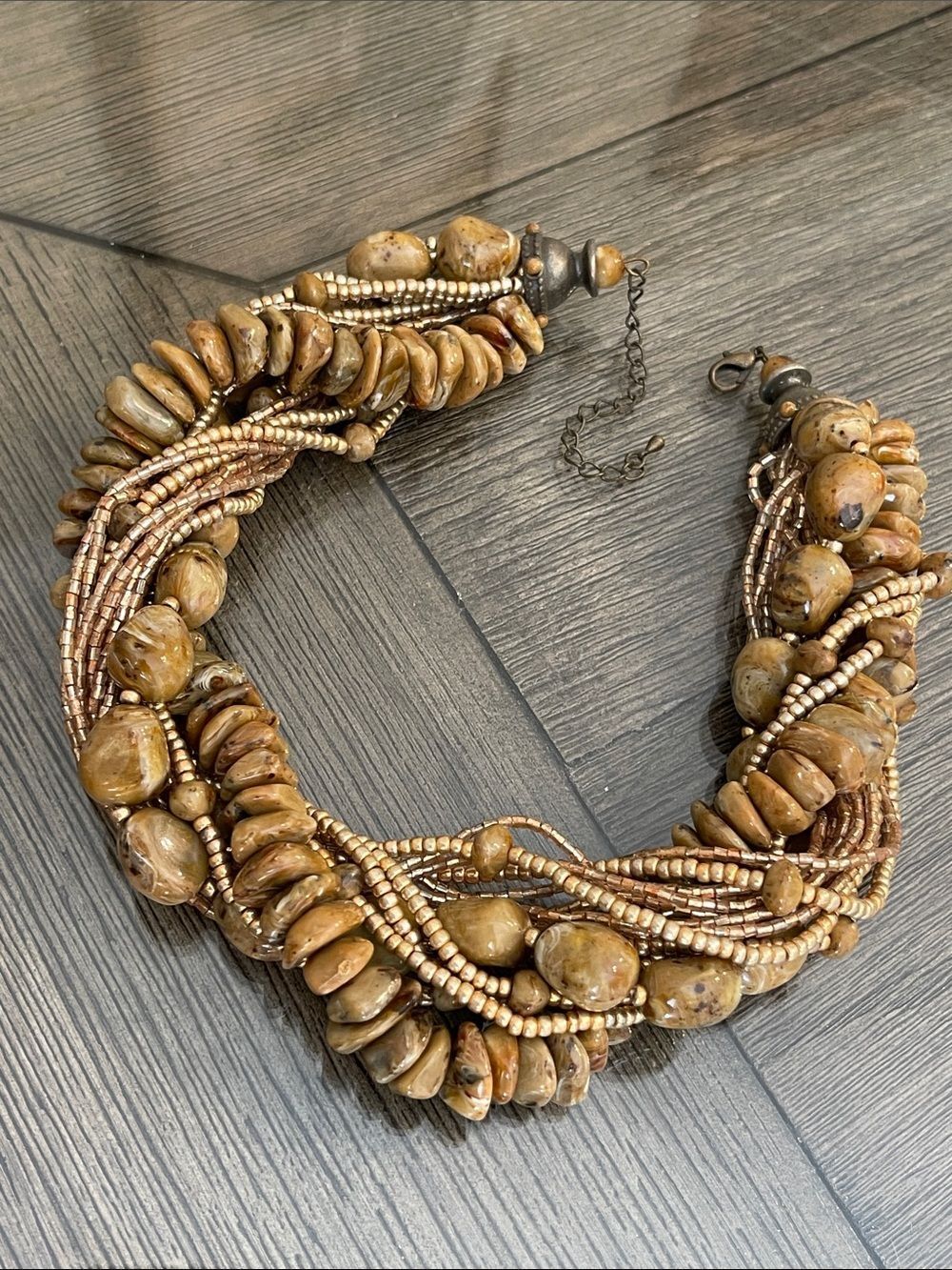 Vintage Multi-strand Chunky Statement Necklace Acrylic Beads Faux Jasper/Agate - Picture 12 of 16